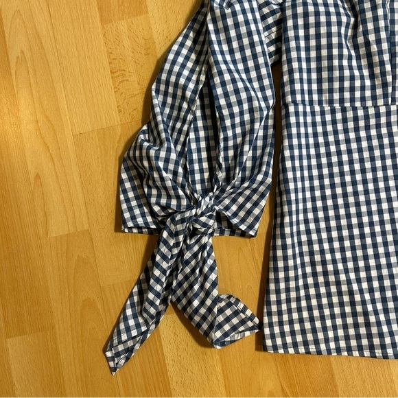 J. Crew X Universal Standard Blue and White Gingham Poplin Blouse Large Cotton - Picture 9 of 14